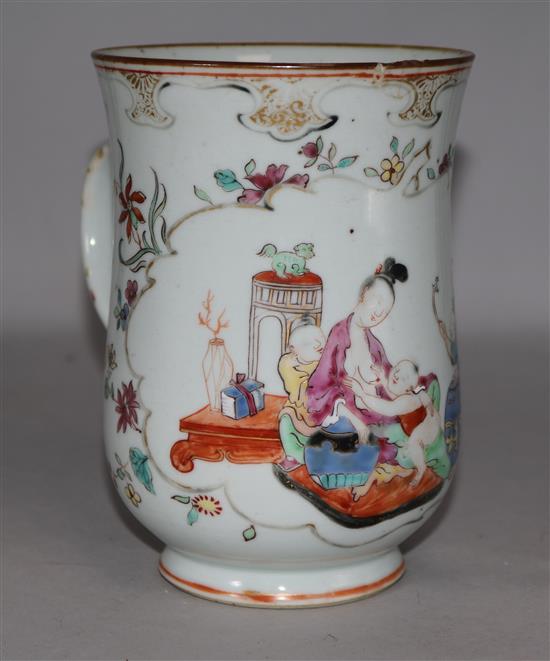 A Chinese export famille rose mug (rim repair)